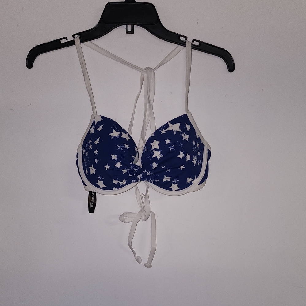 NWT- Adore Me Star Print Bikini Top - Blue and White Sz 38B